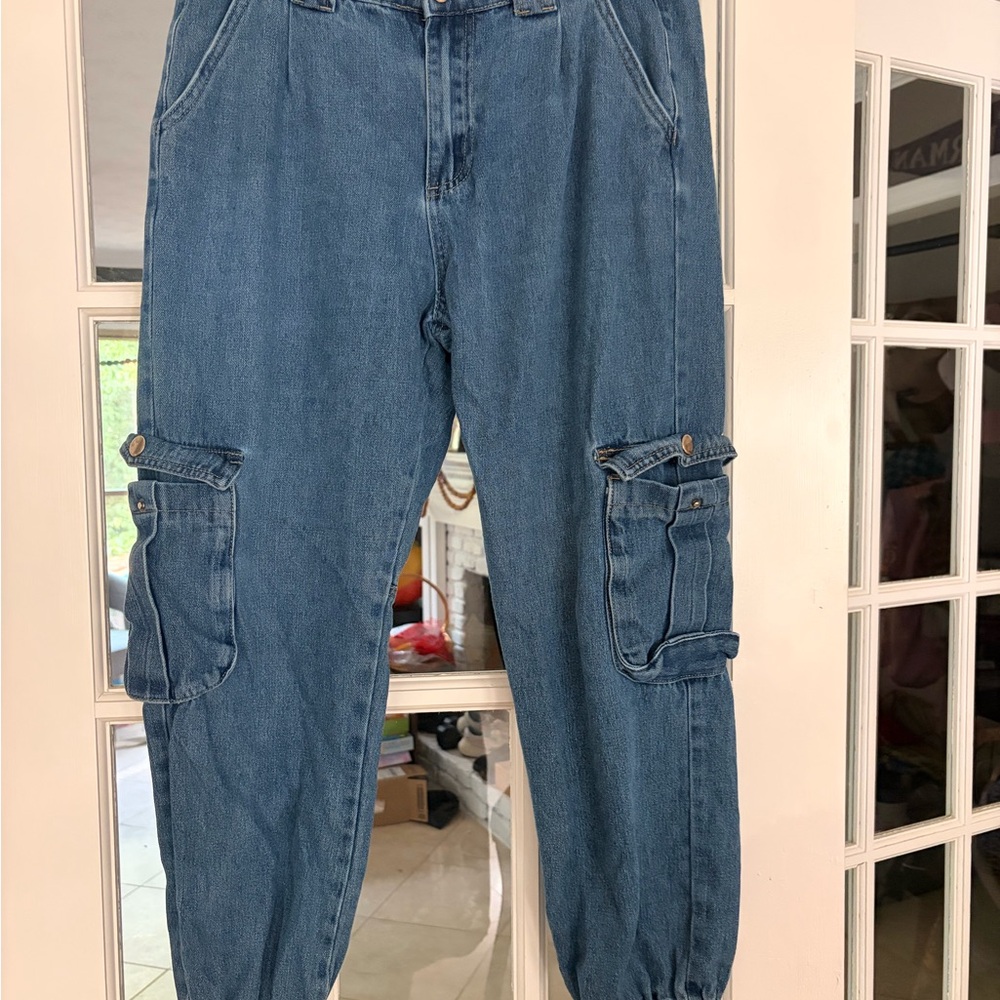 Women Blue Cargo Jeans